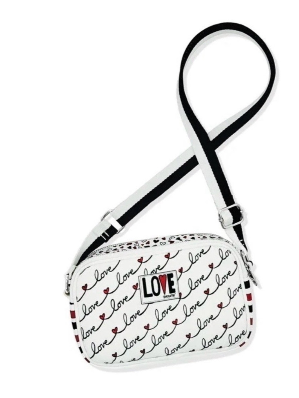 BRIGHTON NWT Love Scroll Canvas Crossbody Bag Red Black White